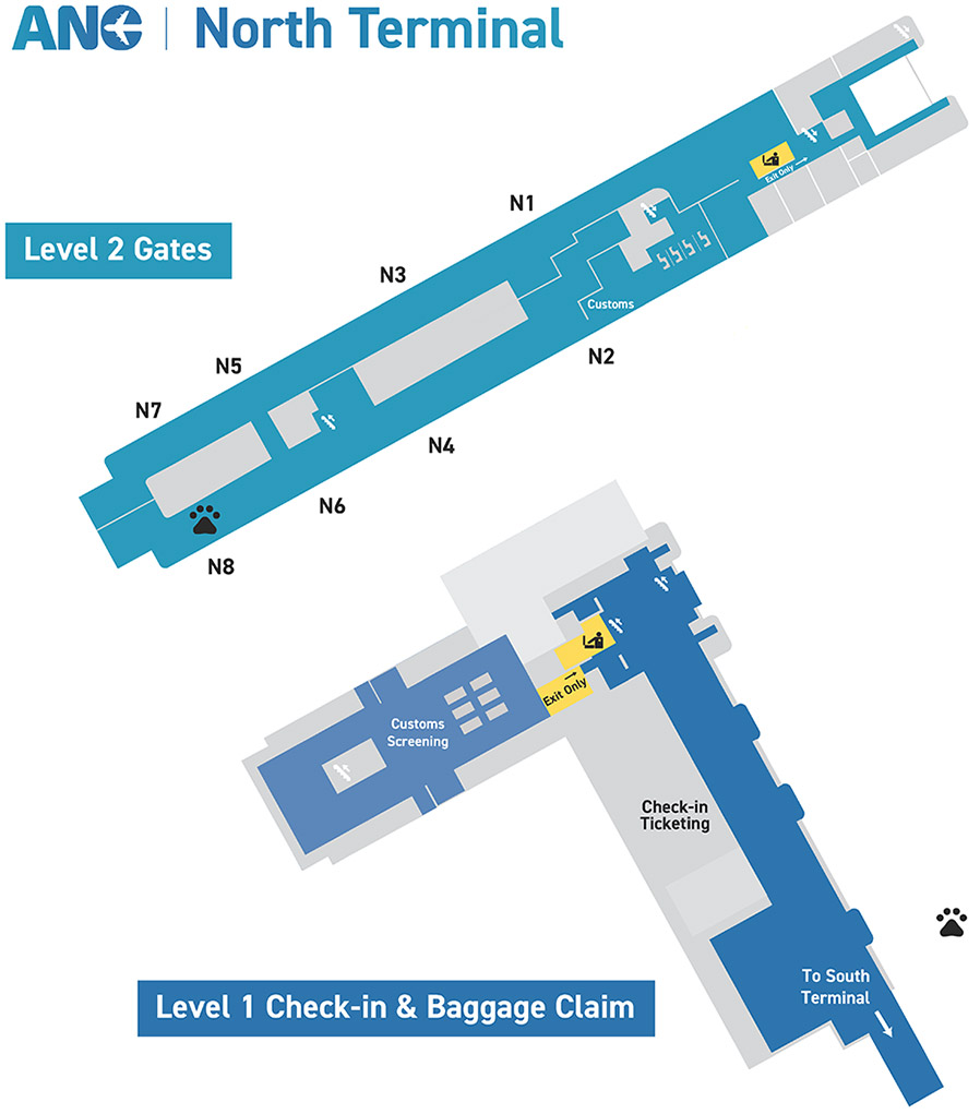 map of pet relief areas near the North Terminal